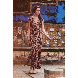 Anthropologie Silk Bruna Pineapple Maxi Dress Sz 10